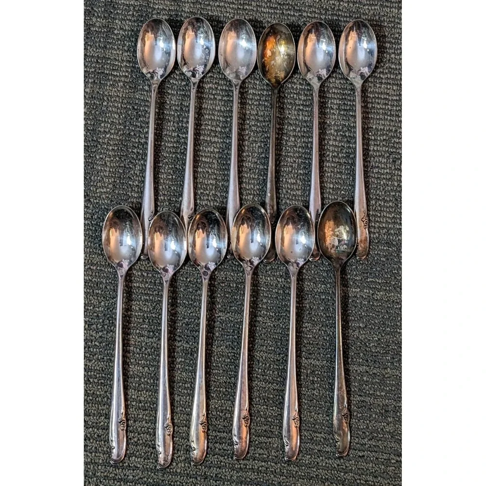 William Rogers & Co Allure Teatime Silverplate 12 pc Set Iced Tea Spoons Sundae